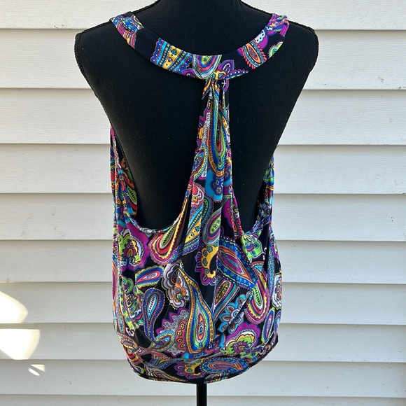 Trina Turk black paisley stretch tank sz XL - Picture 2 of 4